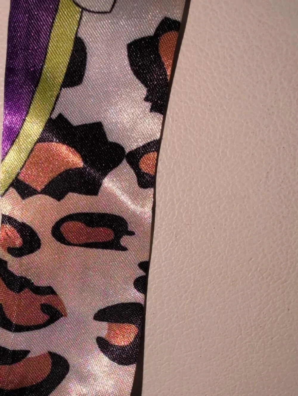 Silk-Feel Purple Leopard Print Ribbon Keychain Scarf Twilly